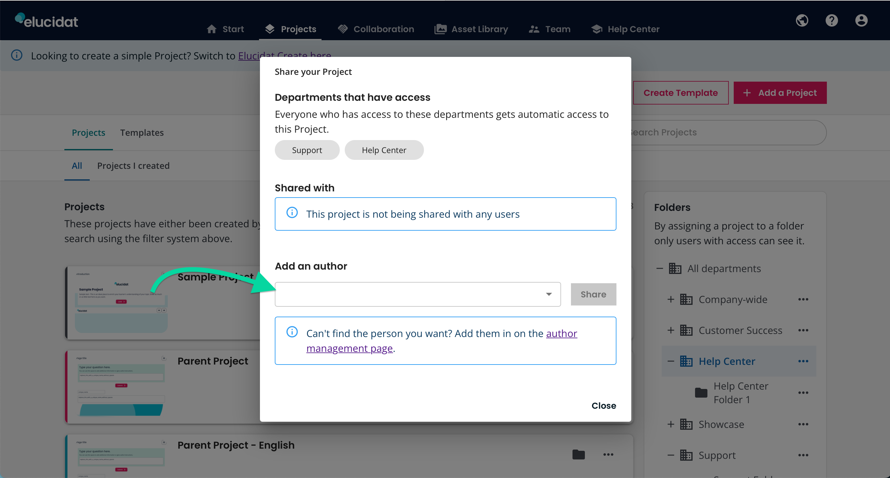 Author, Project Library, Add an author drop down menu.png