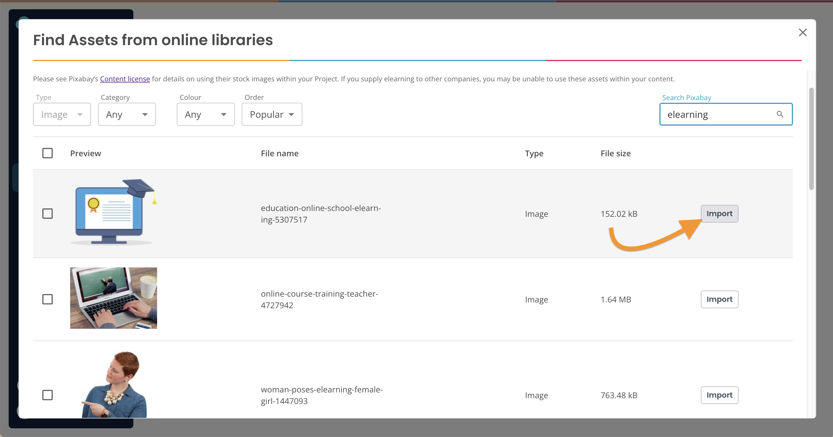 Create, stock Asset Library, Import button.png