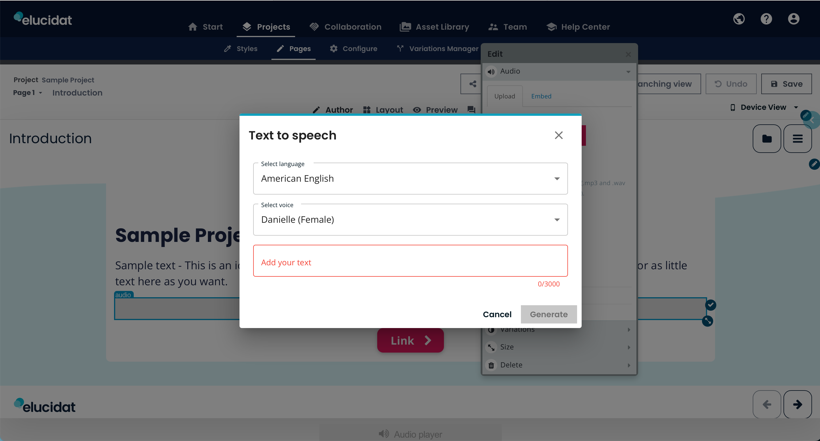 eluauthor-project-author-text-to-speech-configuration-window