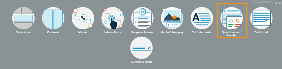 Author, parts menu with Questions and Results highlighted